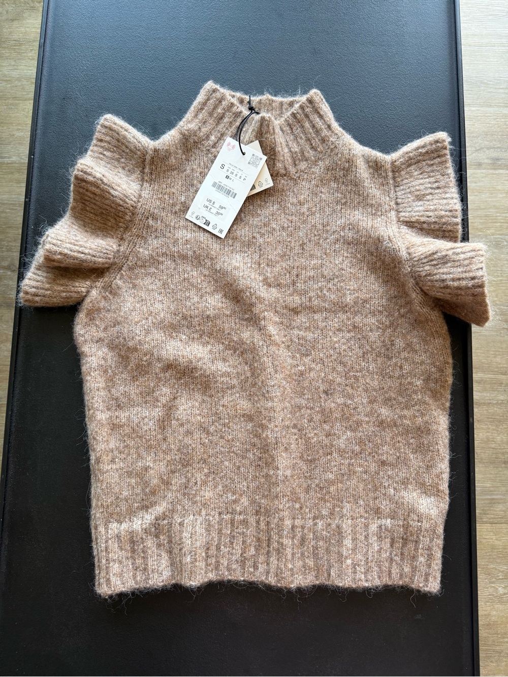 Women’s Short-Sleeve Ruffle Sweater Vest - light brown